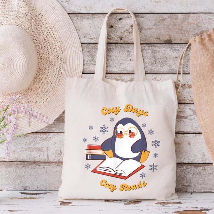Cute Xmas Book Lover Penguin Reading Cosy Days Cosy Reads Canvas Tote Bag