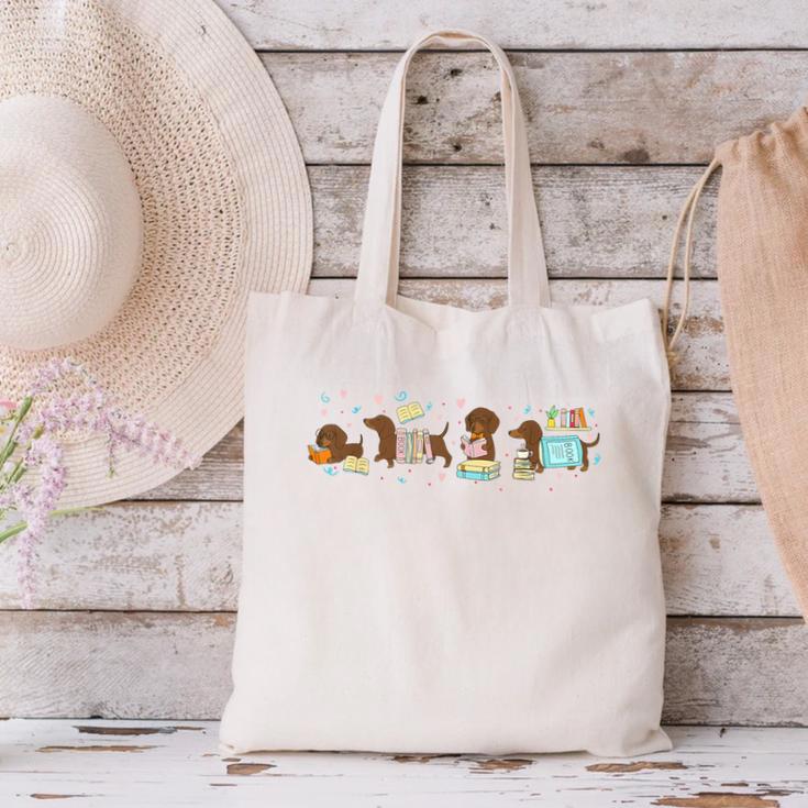 Dachshund Book Lover Reading Wiener Dog 100 Days Of School Canvas Tote Bag Dachshund Book Lover Reading Wiener Dog 100 Days Of School Canvas Tote Bag