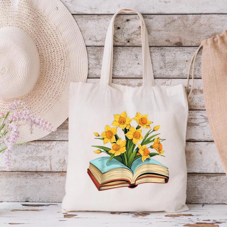 Daffodils Flowers Book Floral Canvas Tote Bag