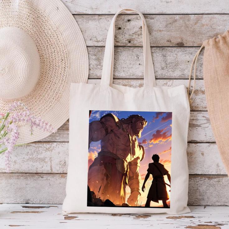 David And Goliath Bible Book Of Samuel Famous Bible Story Canvas Tote Bag