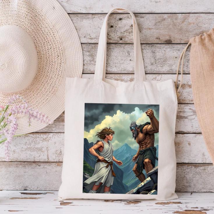 David And Goliath Bible Book Of Samuel King David Comic Canvas Tote Bag David And Goliath Bible Book Of Samuel King David Comic Canvas Tote Bag