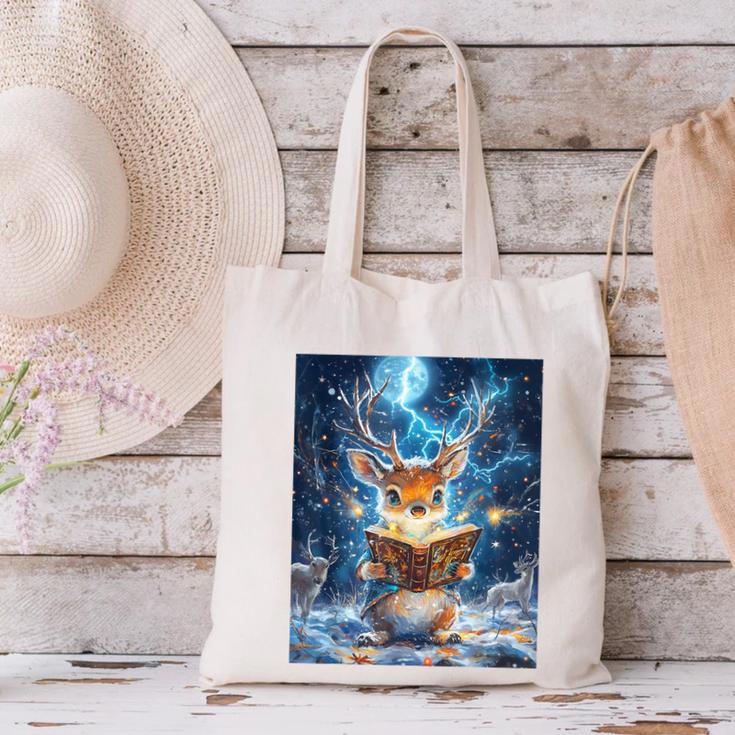 Deer Reads Book Women Girls Reindeer Canvas Tote Bag Deer Reads Book Women Girls Reindeer Canvas Tote Bag