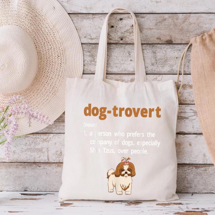 Dog-Trovert Shih Tzu Humor Definition Introvert Canvas Tote Bag