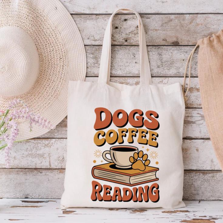 Dogs Coffee Reading Book Lover Canvas Tote Bag Dogs Coffee Reading Book Lover Canvas Tote Bag