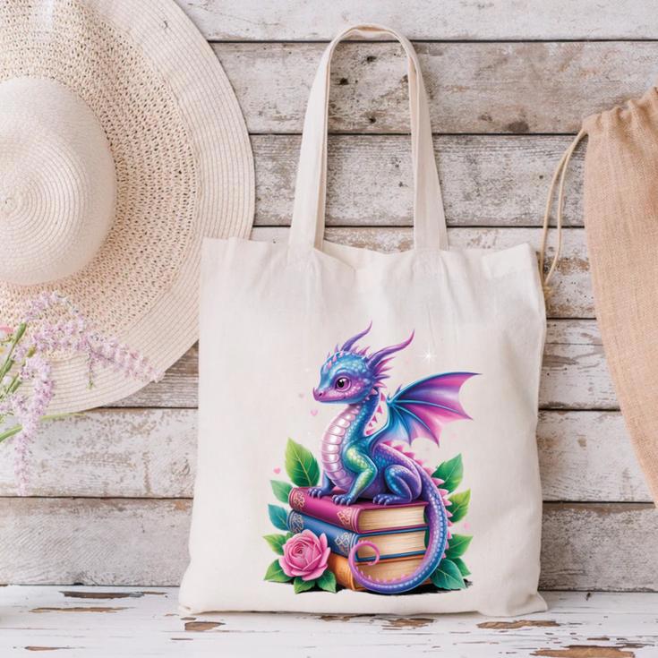 Dragon Book Fantasy Reading Canvas Tote Bag