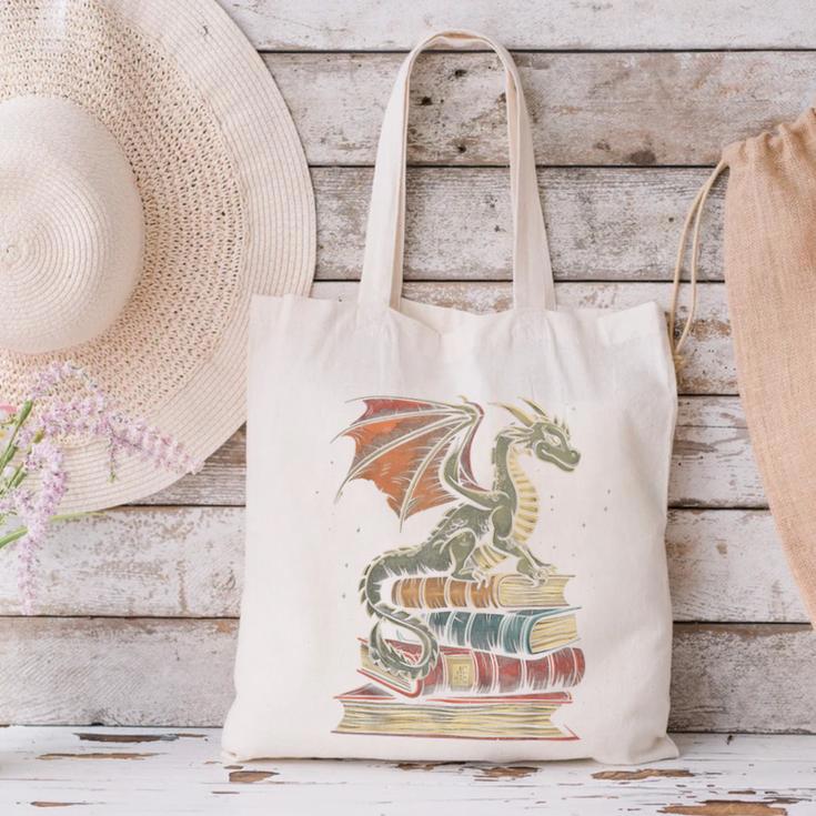 Dragon Fantasy Book Lover Book Nerd Canvas Tote Bag