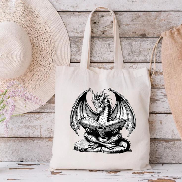 Dragon Reading Book Bookworm Books Dragon Lover Learning Canvas Tote Bag