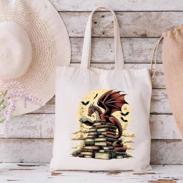 Dragon Reading a Book Dragons And Books Lover Bookworm Canvas Tote Bag Dragon Reading a Book Dragons And Books Lover Bookworm Canvas Tote Bag