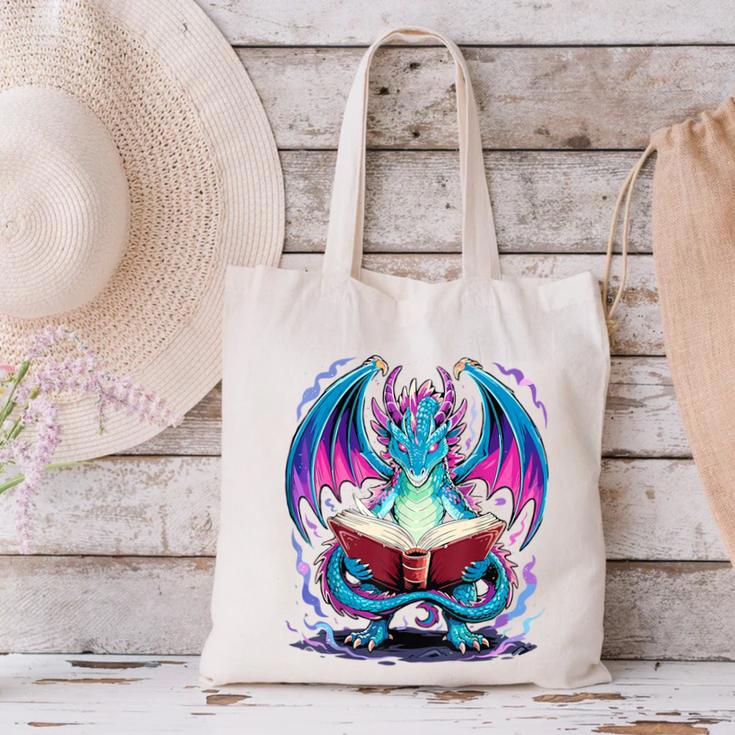 Dragon Reading Book Lover Canvas Tote Bag