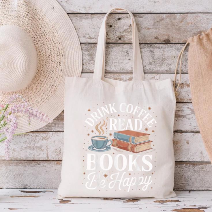 Drink Coffee Read Books Be Happy Vintage Book Reader Readers Canvas Tote Bag