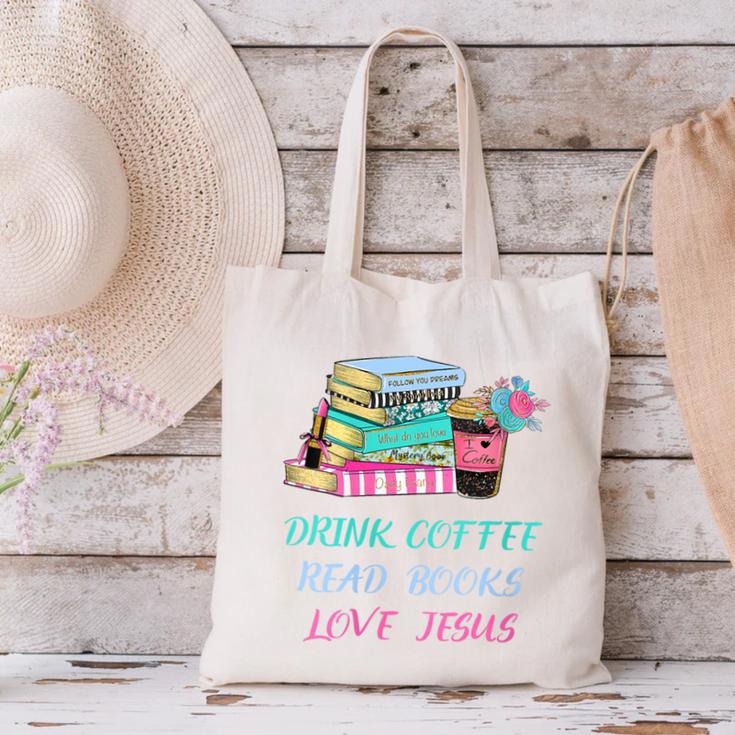 Drink Coffee Read Books Love Jesus Christian Religious God Canvas Tote Bag