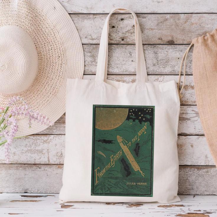 From The Earth To The Moon Book Cover 1874 Premium Canvas Tote Bag