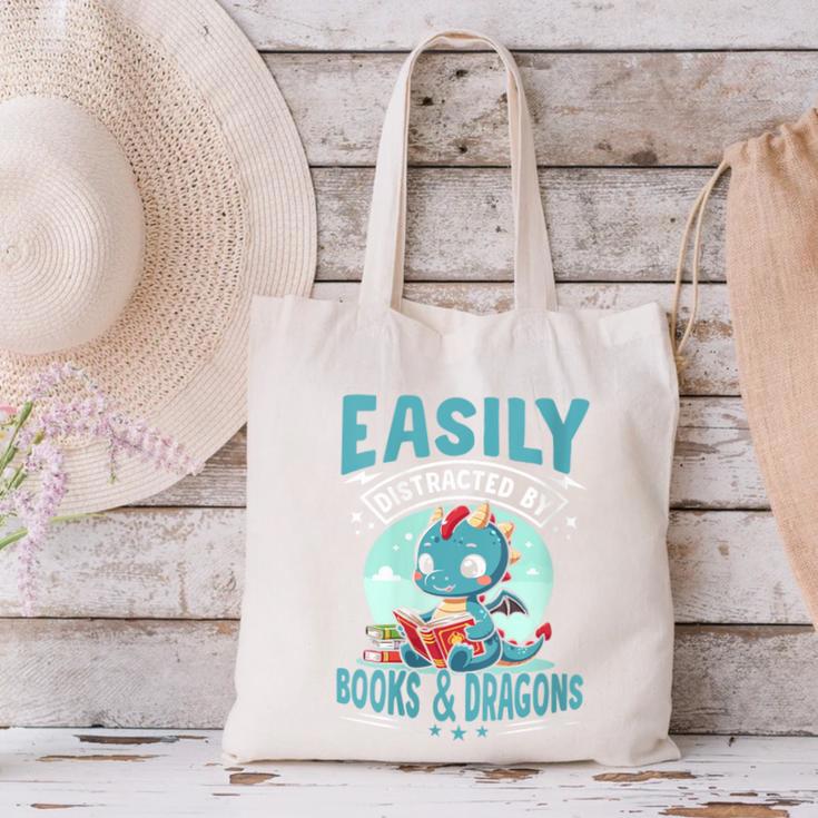 Easily Distracted By Books And Dragons Nerds Canvas Tote Bag Easily Distracted By Books And Dragons Nerds Canvas Tote Bag