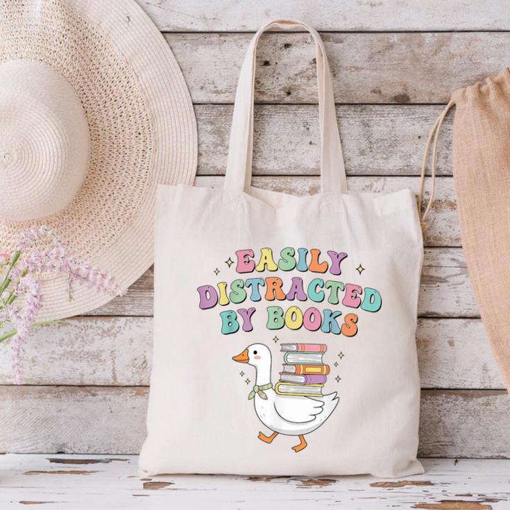 Easily Distracted By Books Silly-Goose Bookish Library Read Canvas Tote Bag Easily Distracted By Books Silly-Goose Bookish Library Read Canvas Tote Bag