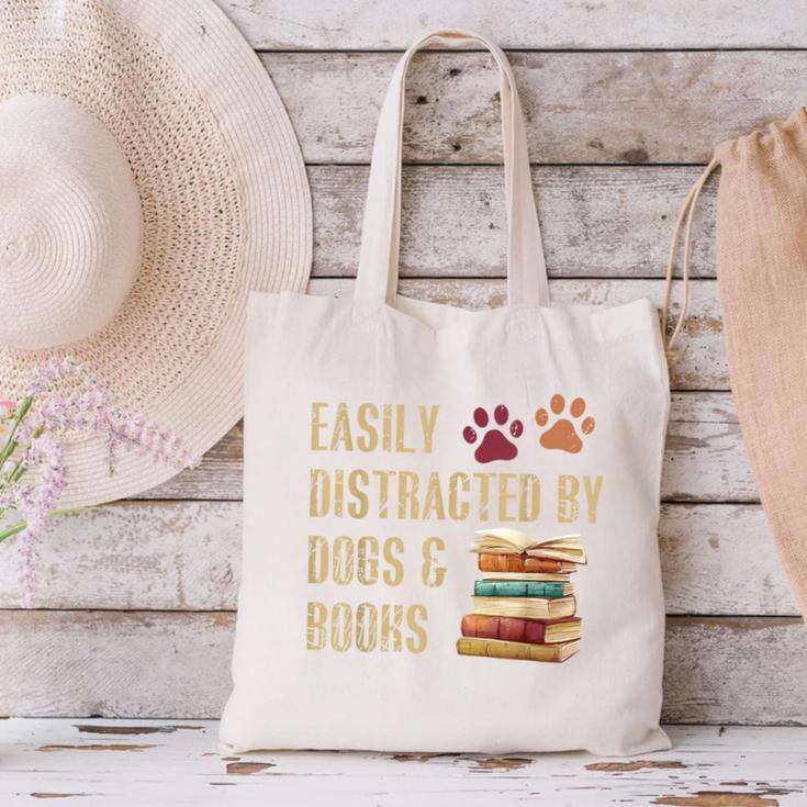 Easily Distracted By Dogs And Books Pets Books Lovers Canvas Tote Bag