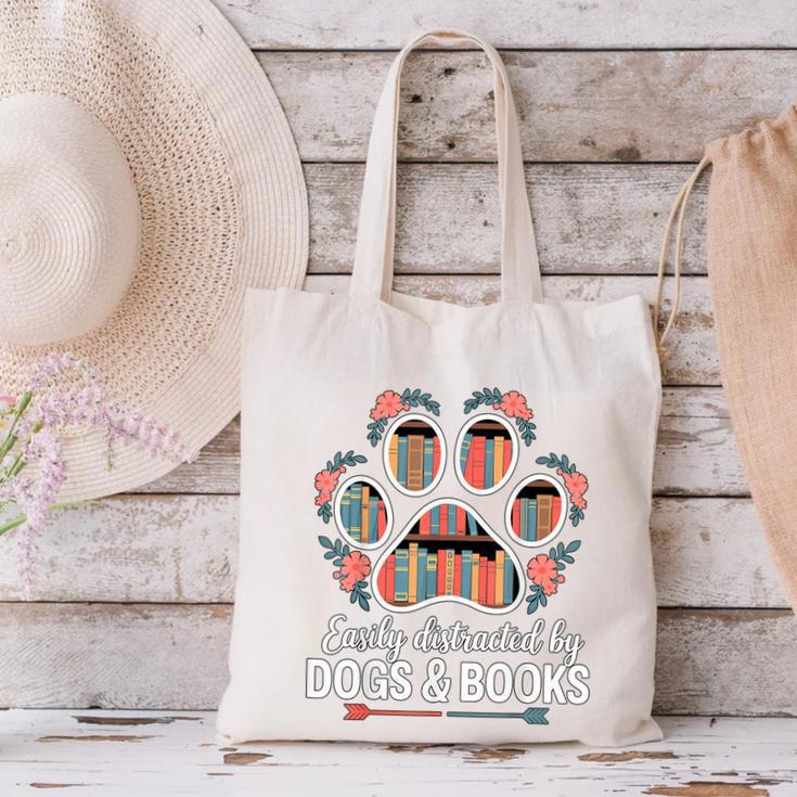 Easily Distracted By Dogs And Books Reading Canvas Tote Bag