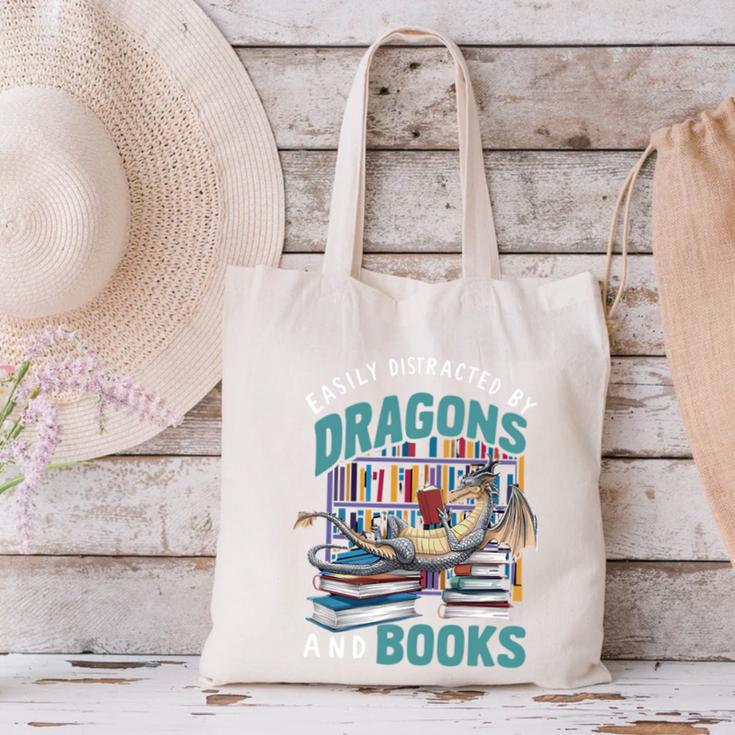 Easily Distracted By Dragons And Books Bookworm Canvas Tote Bag
