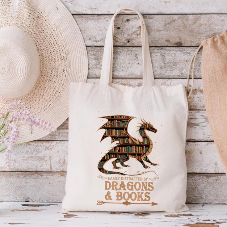 Easily Distracted By Dragons And Books Library Dragon Lover Canvas Tote Bag Easily Distracted By Dragons And Books Library Dragon Lover Canvas Tote Bag