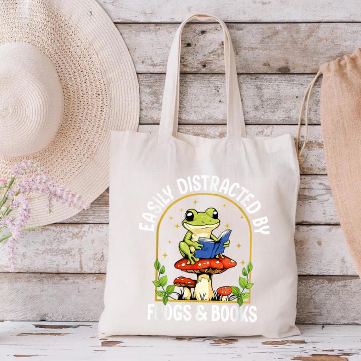 Easily Distracted By Frogs And Books Canvas Tote Bag Easily Distracted By Frogs And Books Canvas Tote Bag