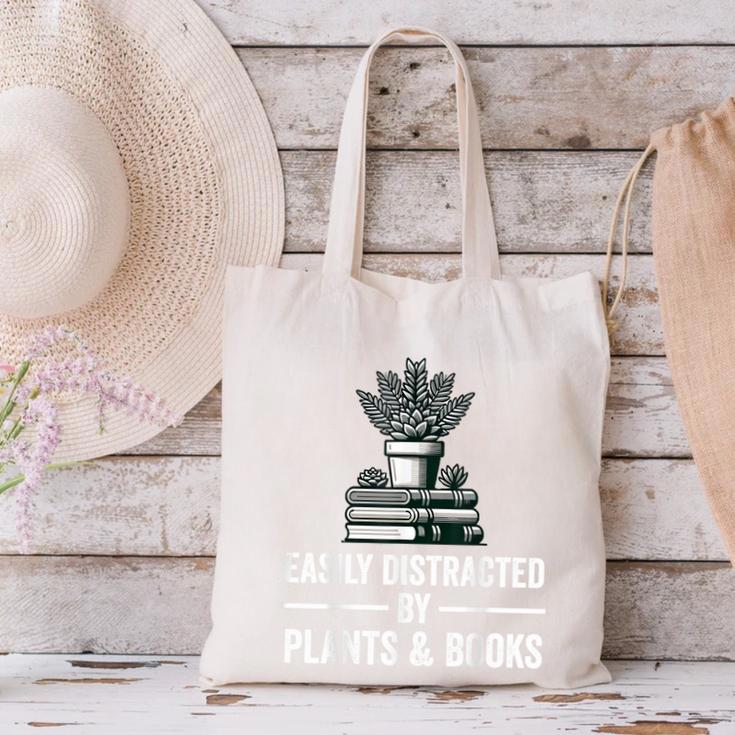 Easily Distracted By Plants & Books Plant Book Lover Canvas Tote Bag Easily Distracted By Plants & Books Plant Book Lover Canvas Tote Bag
