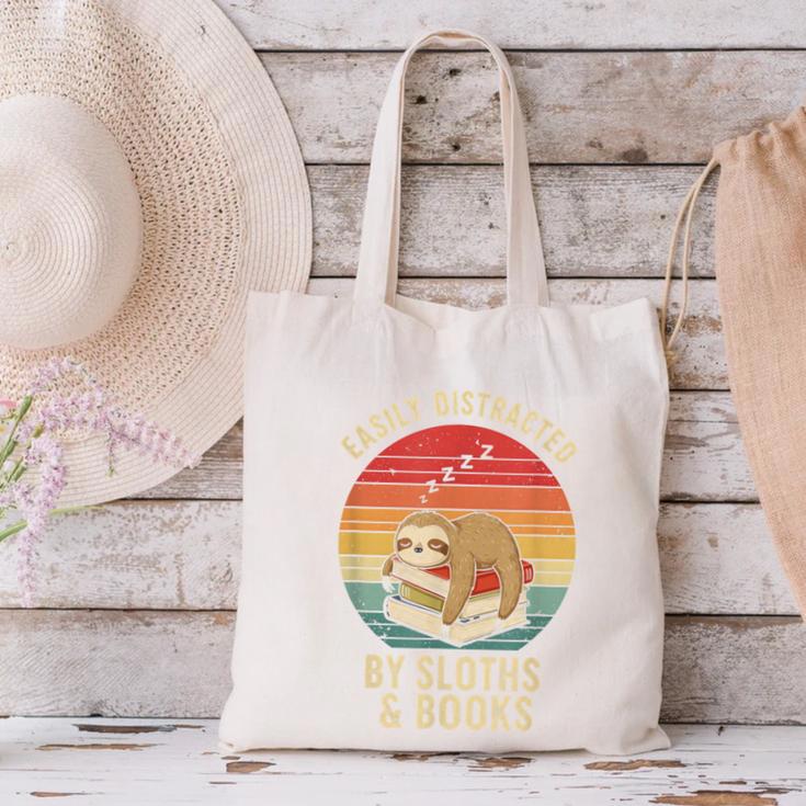 Easily Distracted By Sloths And Books Canvas Tote Bag