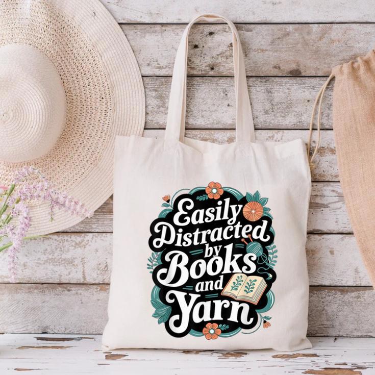 Easily Distracted By Yarn And Books Canvas Tote Bag Easily Distracted By Yarn And Books Canvas Tote Bag