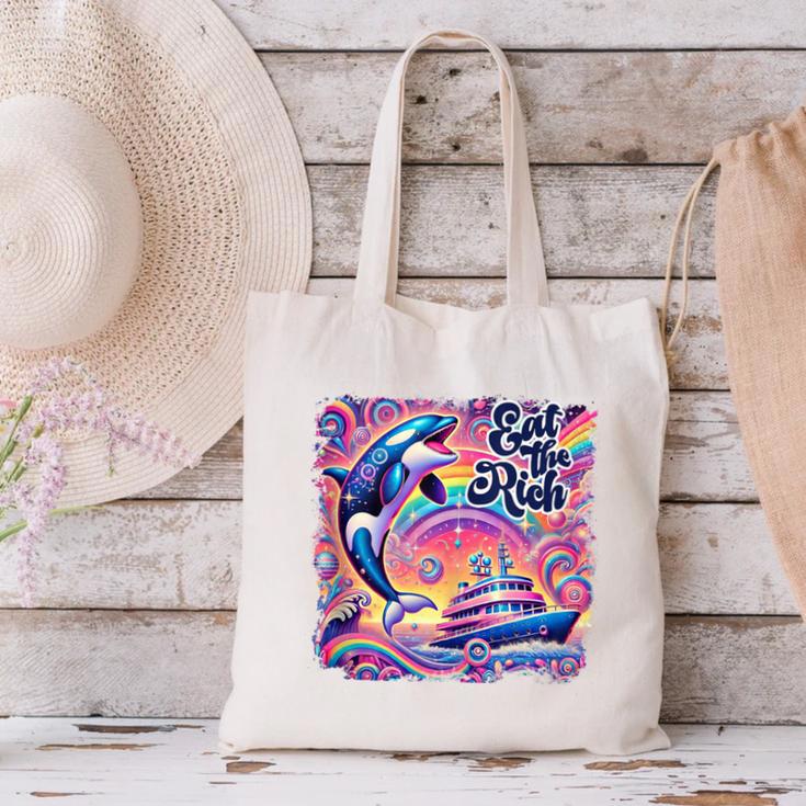 EAT THE RICH 90S NOSTALGIA WHALE ORCA YAHCT RETRO Canvas Tote Bag