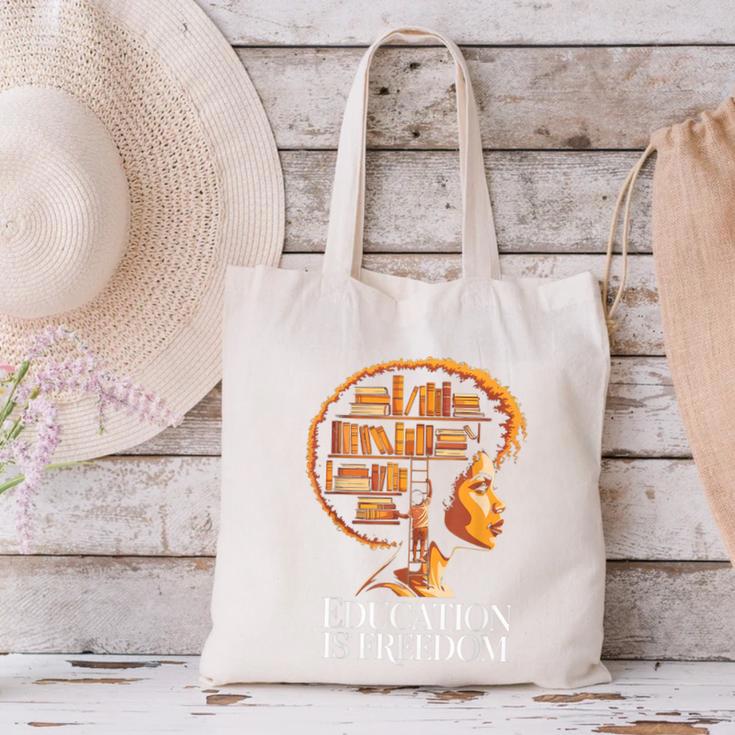Education Is Freedom Afro Woman Book Illustration Canvas Tote Bag Education Is Freedom Afro Woman Book Illustration Canvas Tote Bag