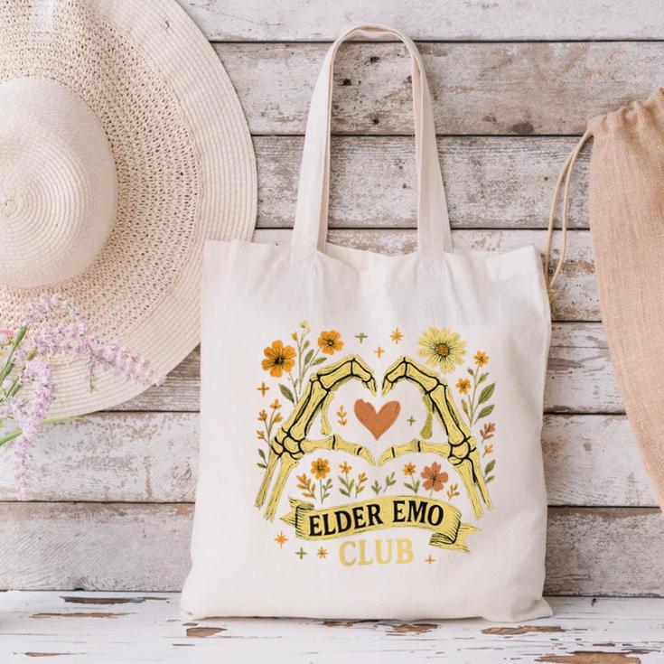 Elder Emo Club Skeleton Hands Heart Nostalgia Canvas Tote Bag