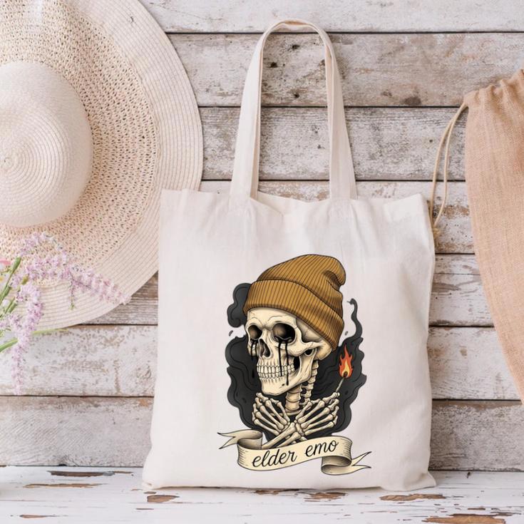 Elder Emo Skeleton Beanie Nostalgia Scene Aesthetic Canvas Tote Bag Elder Emo Skeleton Beanie Nostalgia Scene Aesthetic Canvas Tote Bag