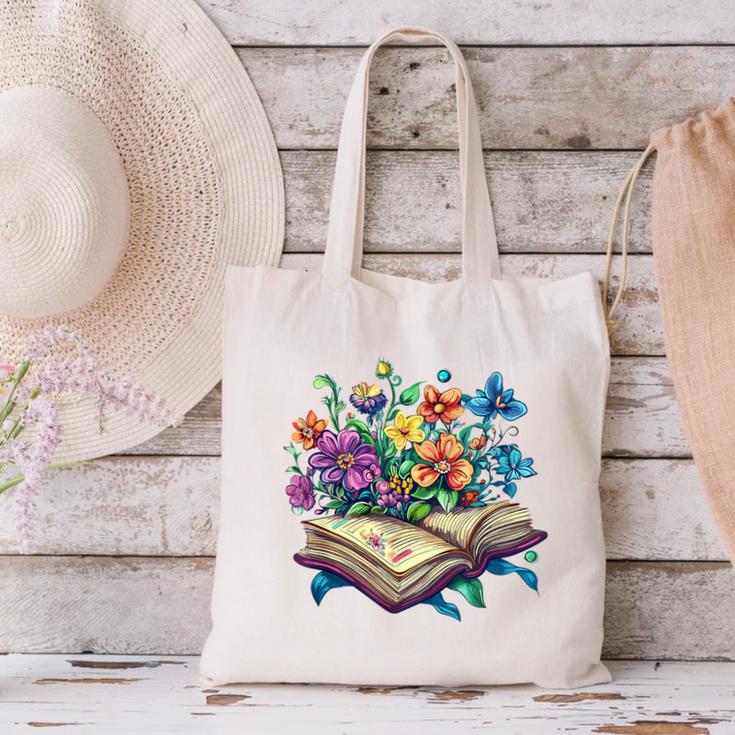 Enchanted Open Book With Blooming Flowers Canvas Tote Bag
