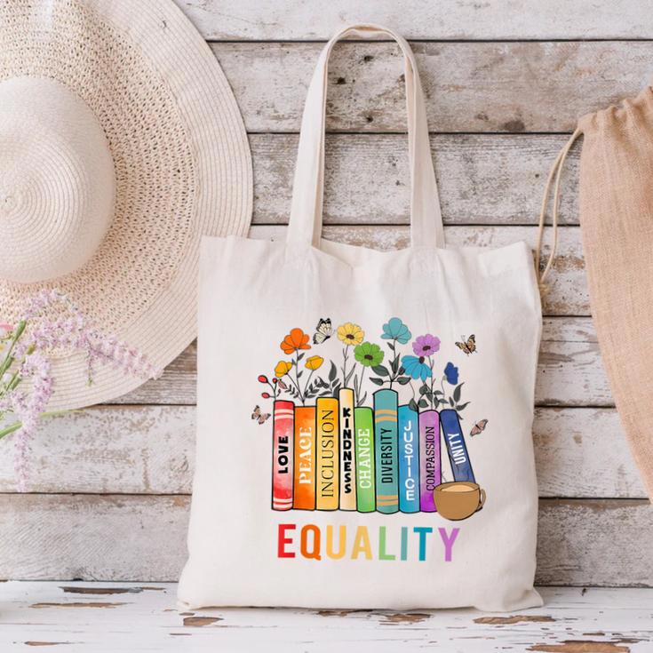 Equal Rights Book Flower Equality Peace Love Kindness Book Canvas Tote Bag