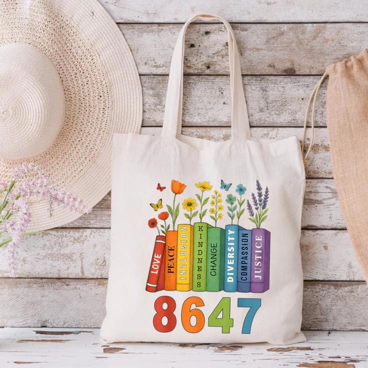 Equal Rights Book Flower Resist 86 47 Feminist Women Rights Canvas Tote Bag