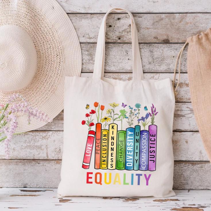 Equality Books Peace Love Compassion LGBT Gay Lesbian Pride Canvas Tote Bag