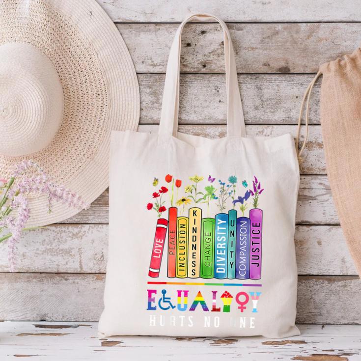Equality Hurts No One Floral Books LGBTQ Pride Human Rights Canvas Tote Bag