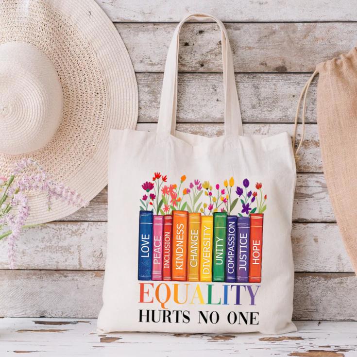 Equality Hurts No One LGBTQ Pride Books And Flowers Canvas Tote Bag