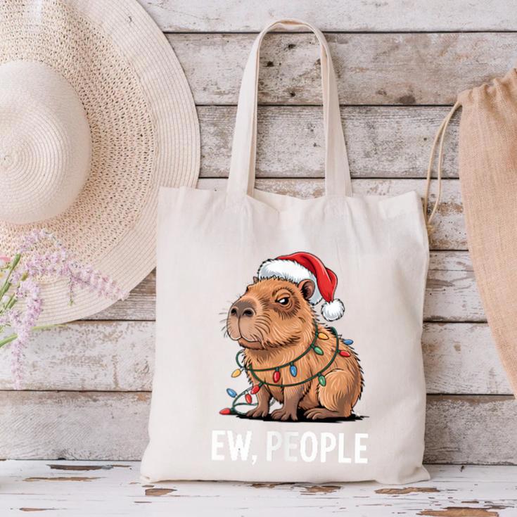 Ew People Capybara Christmas Lights Introvert Humor Canvas Tote Bag