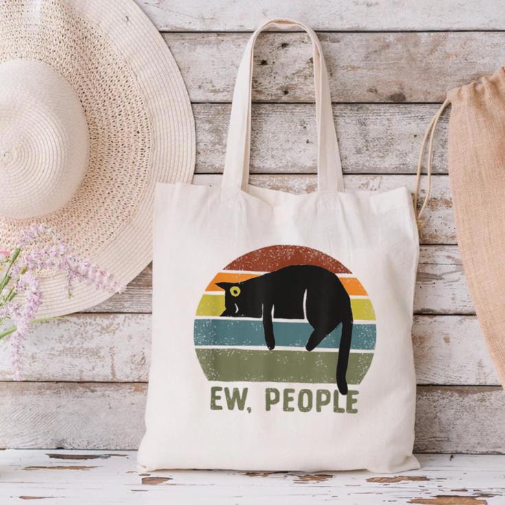 Ew People Cat Lazy Introvert Anti Social Canvas Tote Bag