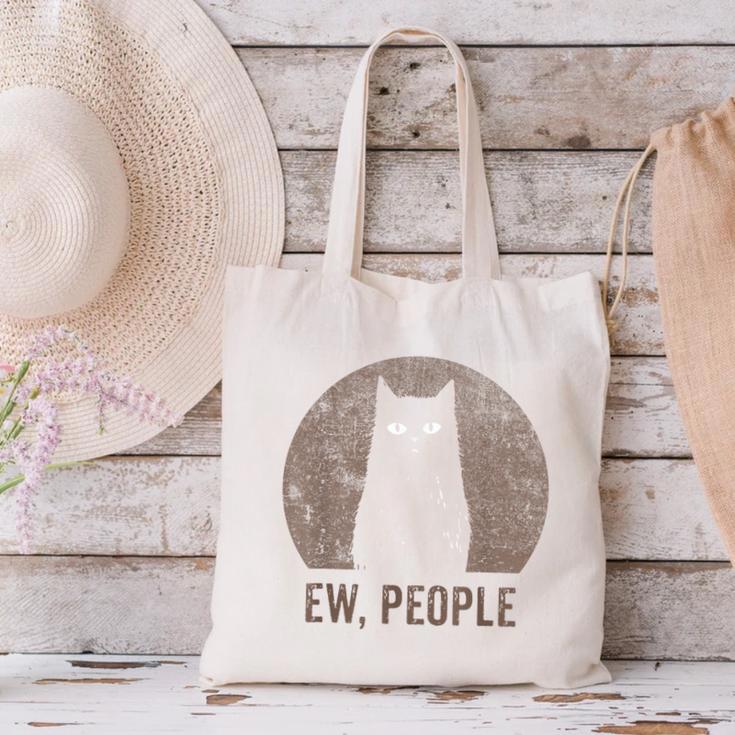 Ew People Introvert Cat Meow Cat Lover Men Women Kids Canvas Tote Bag