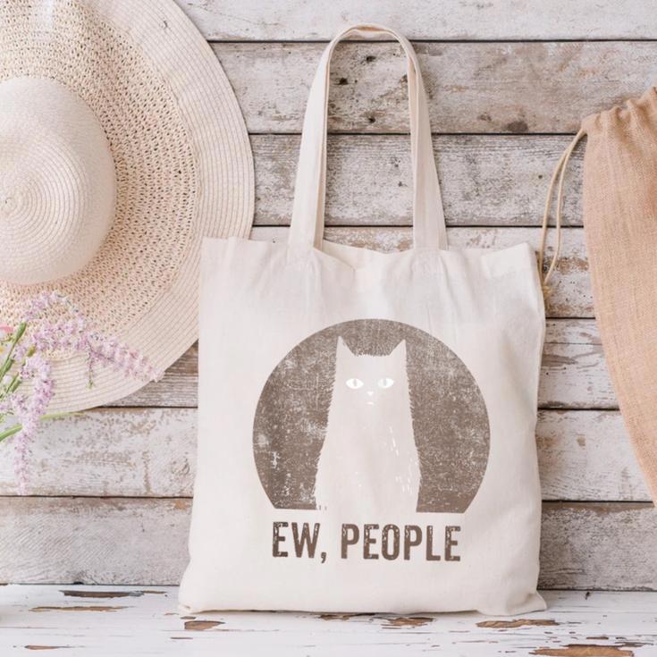 Ew People Introvert Cat Meow Cat Lover Men Women Kids Canvas Tote Bag Ew People Introvert Cat Meow Cat Lover Men Women Kids Canvas Tote Bag