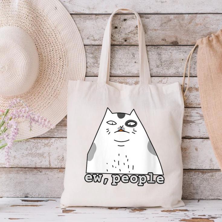 Ew People Introvert Sayings Sarcastic Cat Quote Canvas Tote Bag