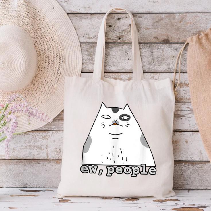 Ew People Introvert Sayings Sarcastic Cat Quote Canvas Tote Bag