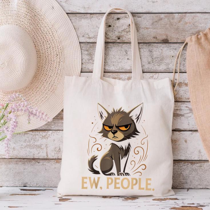 Ew People Moody Cat Sarcastic Introvert Artwork Canvas Tote Bag