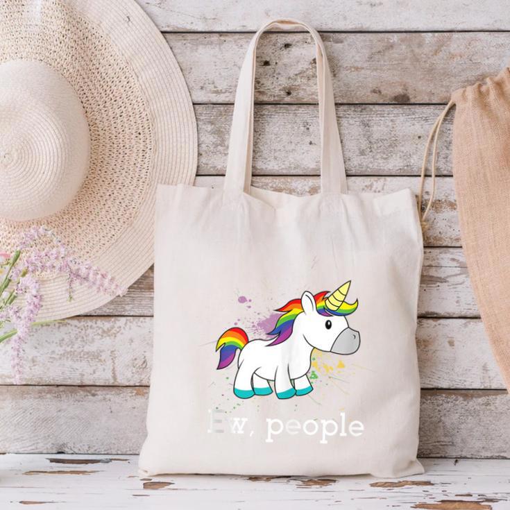 Ew People Unicorn Lover Introvert Rainbow Unicorn Canvas Tote Bag Ew People Unicorn Lover Introvert Rainbow Unicorn Canvas Tote Bag
