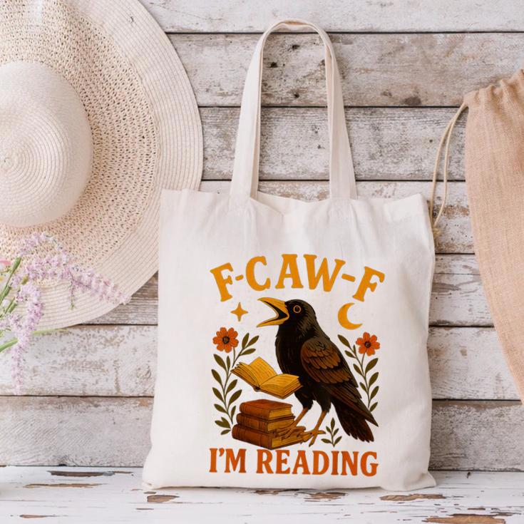 F CAW F Crow I'm Reading Book Lover Fall Canvas Tote Bag