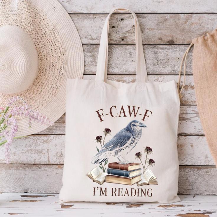 F-CAW-F Crow Book Lover Reader Gothic Humor Canvas Tote Bag F-CAW-F Crow Book Lover Reader Gothic Humor Canvas Tote Bag