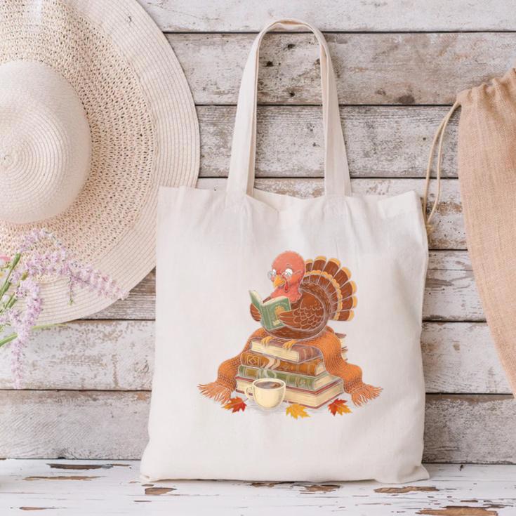 Fall Book Vintage Turkey Thanksgiving Reading Book Lovers Canvas Tote Bag Fall Book Vintage Turkey Thanksgiving Reading Book Lovers Canvas Tote Bag