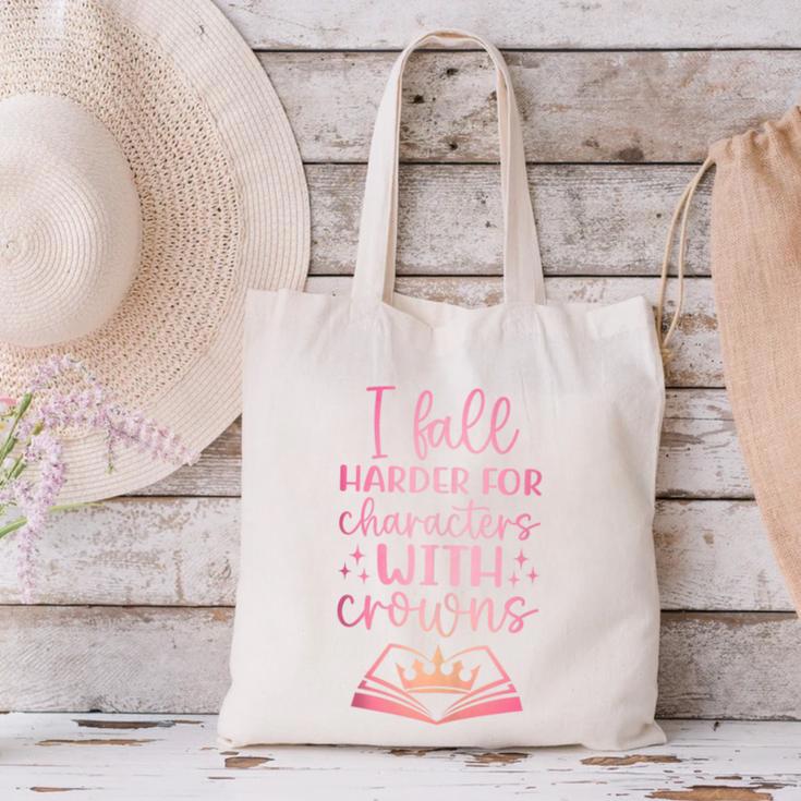 I Fall For The Characters WCrowns Fantasy Book Lover Tee Canvas Tote Bag I Fall For The Characters WCrowns Fantasy Book Lover Tee Canvas Tote Bag