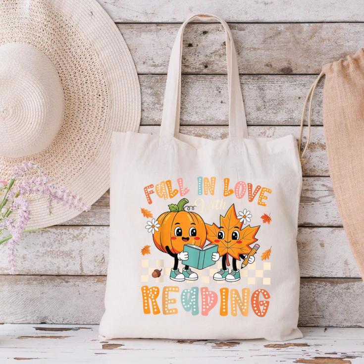 Fall In Love With Reading Thanksgiving Pumpkin Book Lover Canvas Tote Bag