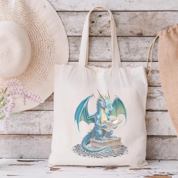 Fantasy Dragon Reading Magical Book Lover Halloween Vibes Canvas Tote Bag Fantasy Dragon Reading Magical Book Lover Halloween Vibes Canvas Tote Bag